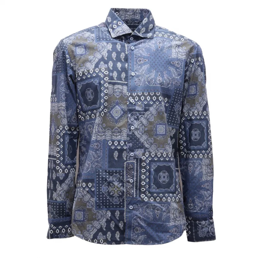5515AI camicia uomo BASTONCINO man cotton shirt blue/green