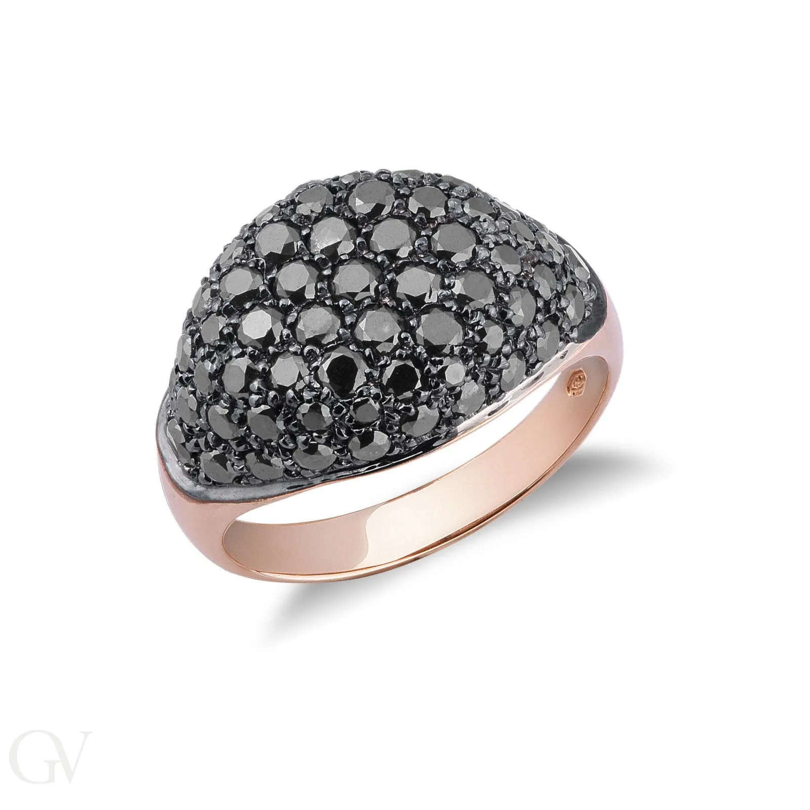 Anello da mignolo in oro Rosa 18k con pavè in diamanti neri