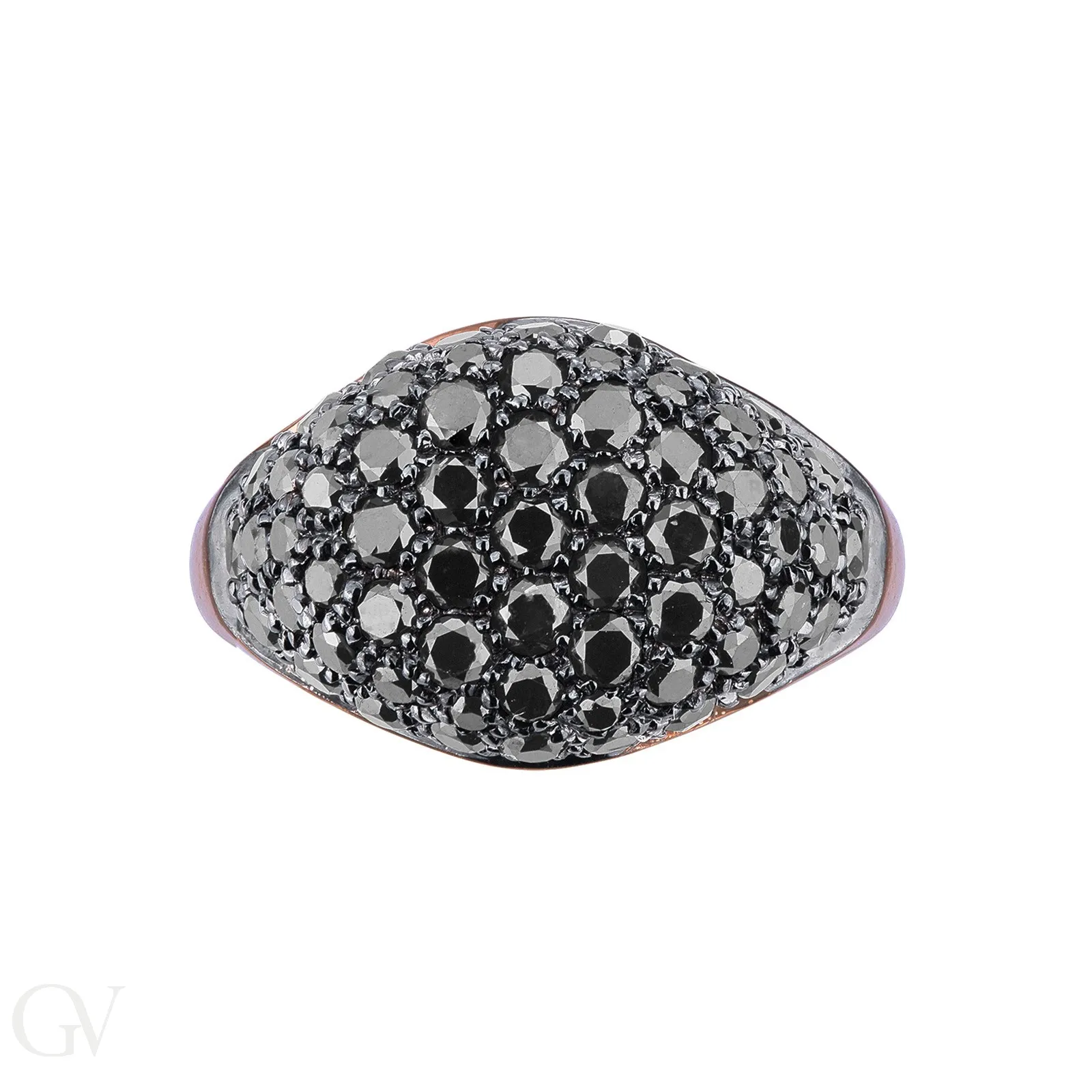 Anello da mignolo in oro Rosa 18k con pavè in diamanti neri