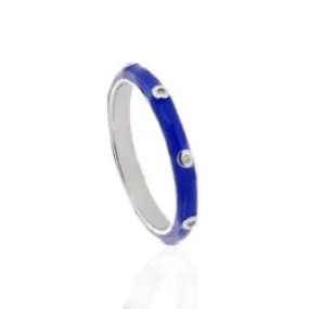 Anello fedina in argento 925 rodiato con smalto blu e zirconi bianchi