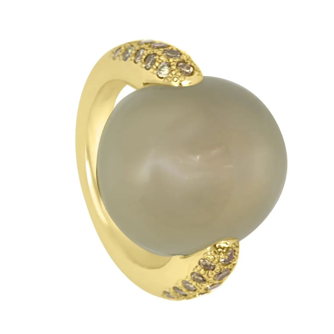Anello in oro giallo con diamanti brown ct 0.66 e pietra di luna, misura 10