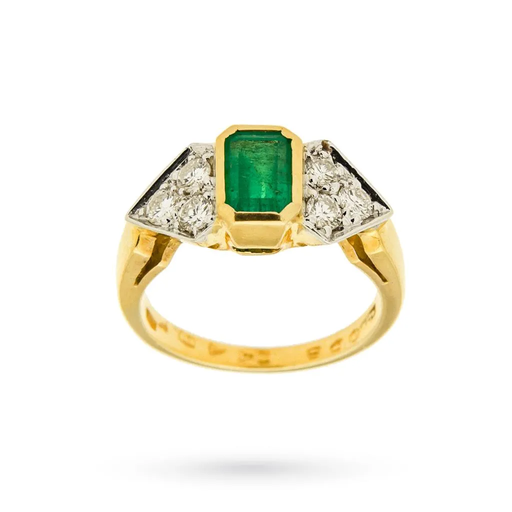 Anello oro bianco e giallo smeraldo e diamanti