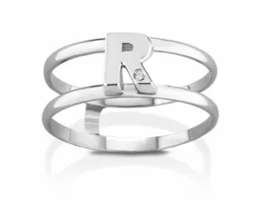 Anello VERA in oro bianco 18kt e iniziale a scelta con diamante naturale