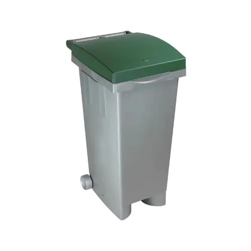 BIDONE TATA QUADRO C/RUOTE LT.80 VERDE RACCOLTA DIFFERENZ. CM.38X50XH80