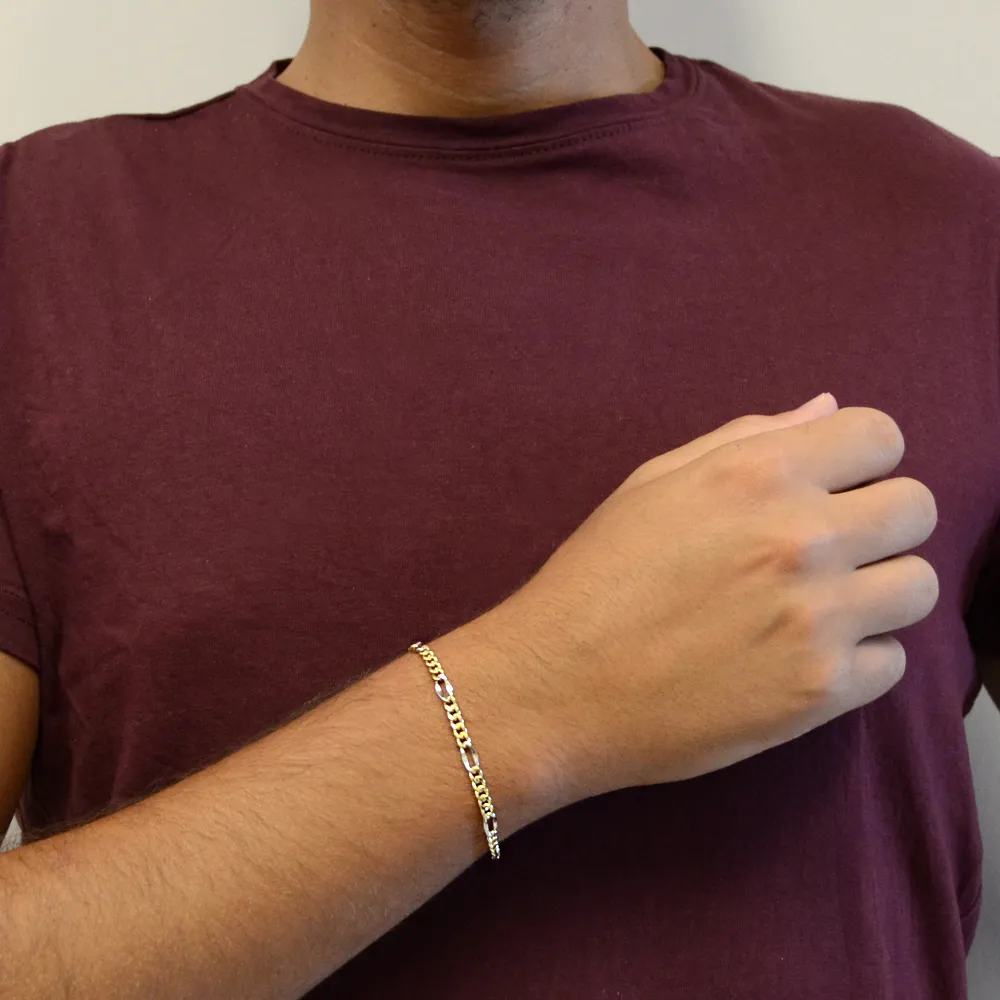 Bracciale da uomo in oro giallo e bianco a maglia groumette alternata media