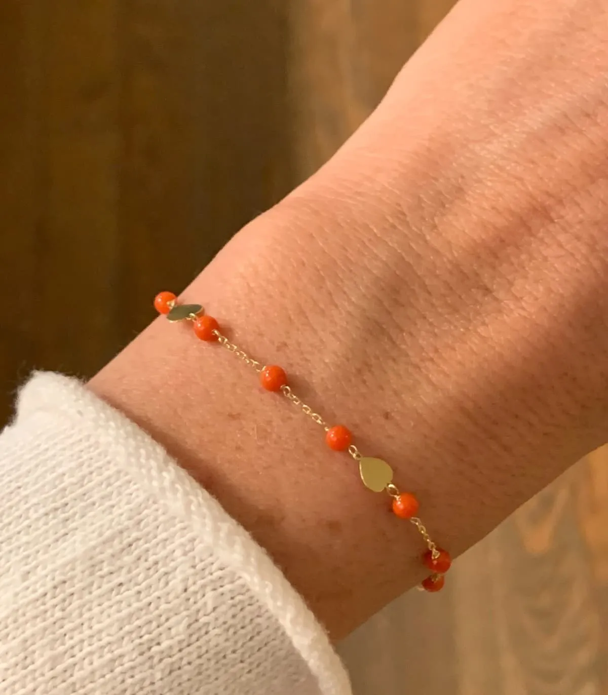 Bracciale Tre Cuori Lisci Corallo Oro Giallo 18 kt