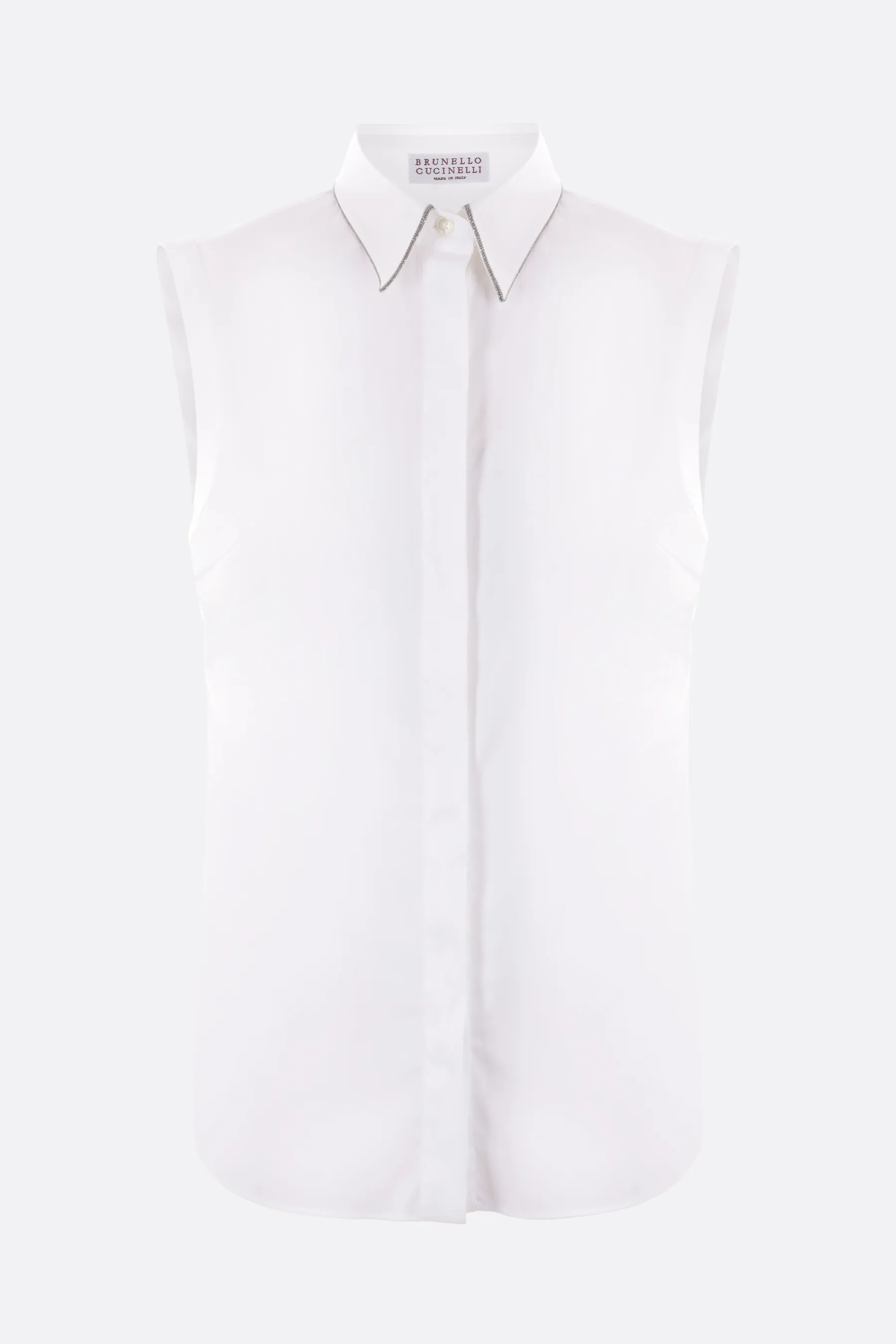  BRUNELLO CUCINELLI camicia smanicata in popeline stretch con Shiny Trim 