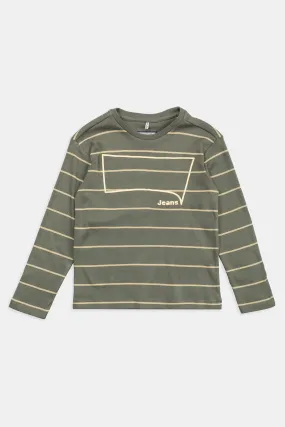 Carrera  ---------    ------------T-shirt girocollo manica lunga a righe - Verde militare