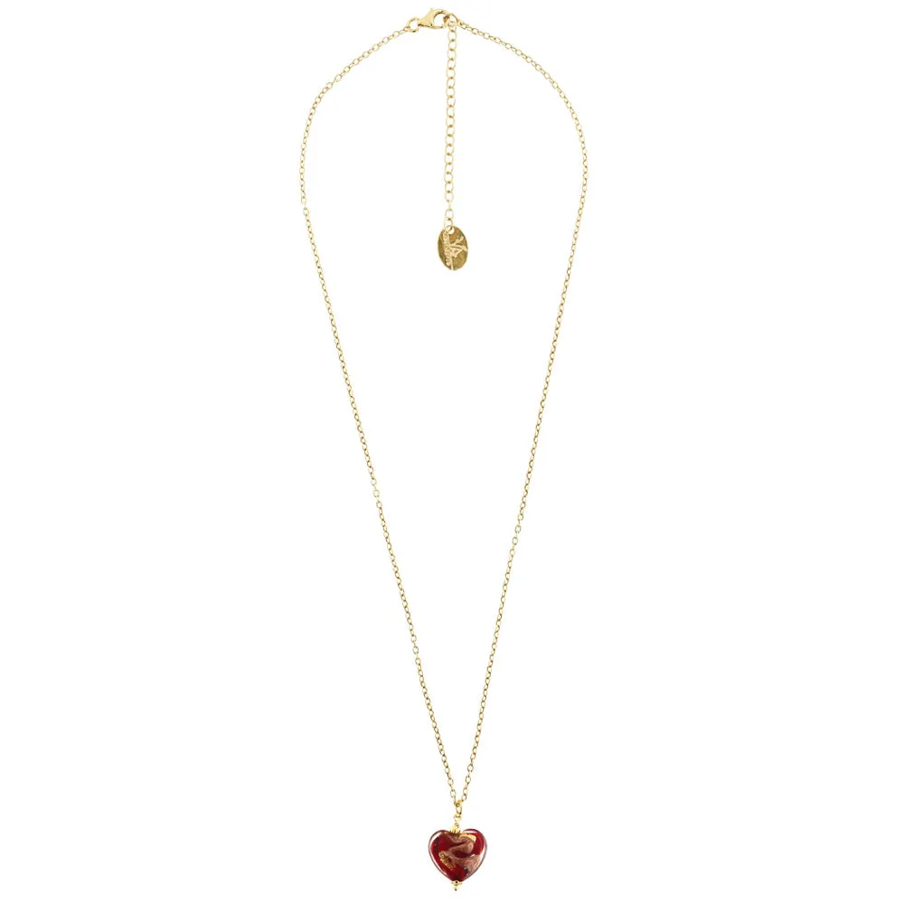 Catenina con Cuore Rosso in Vetro di Murano e Argento 925