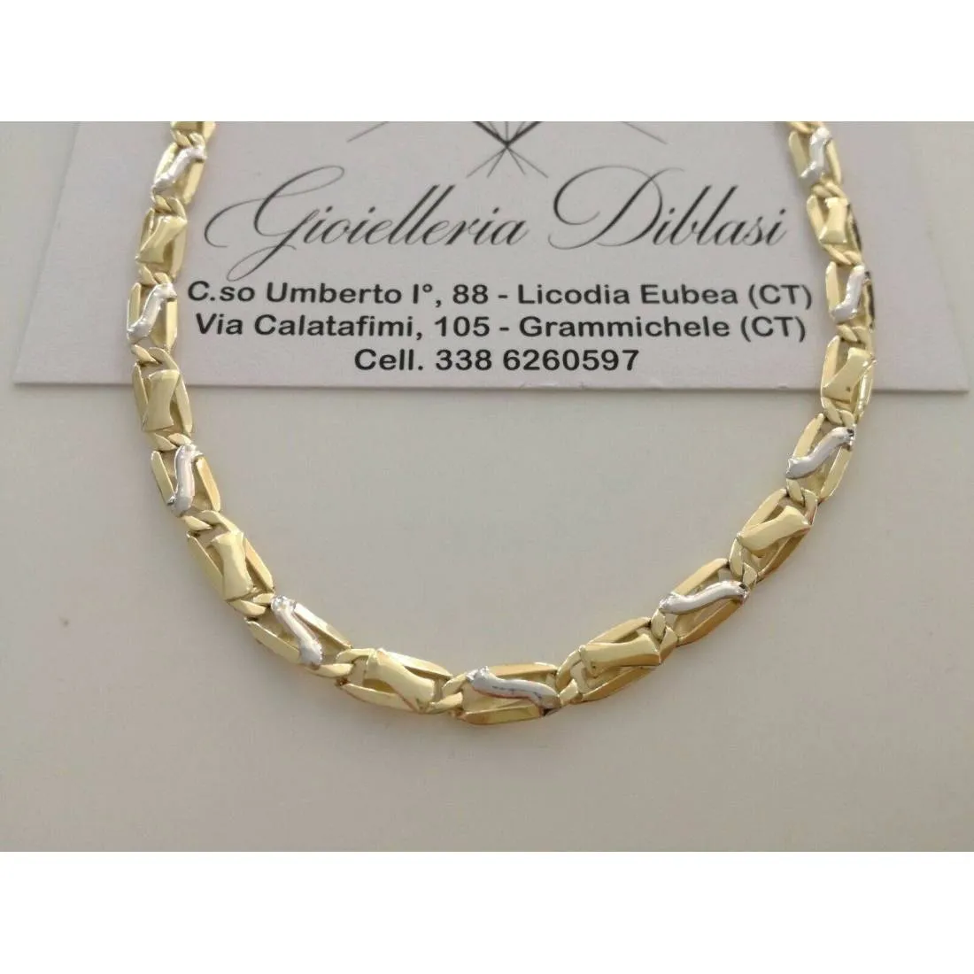 COLLANA Collier CATENA Girocollo ORO 18 KT 750% GIALLO BIANCO Bicolor Uomo Donna