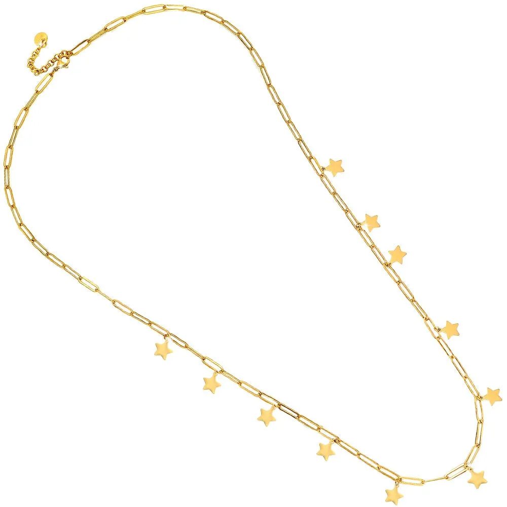 Collana con maglia a profilo squadrato in acciaio e charms gold - Stelle