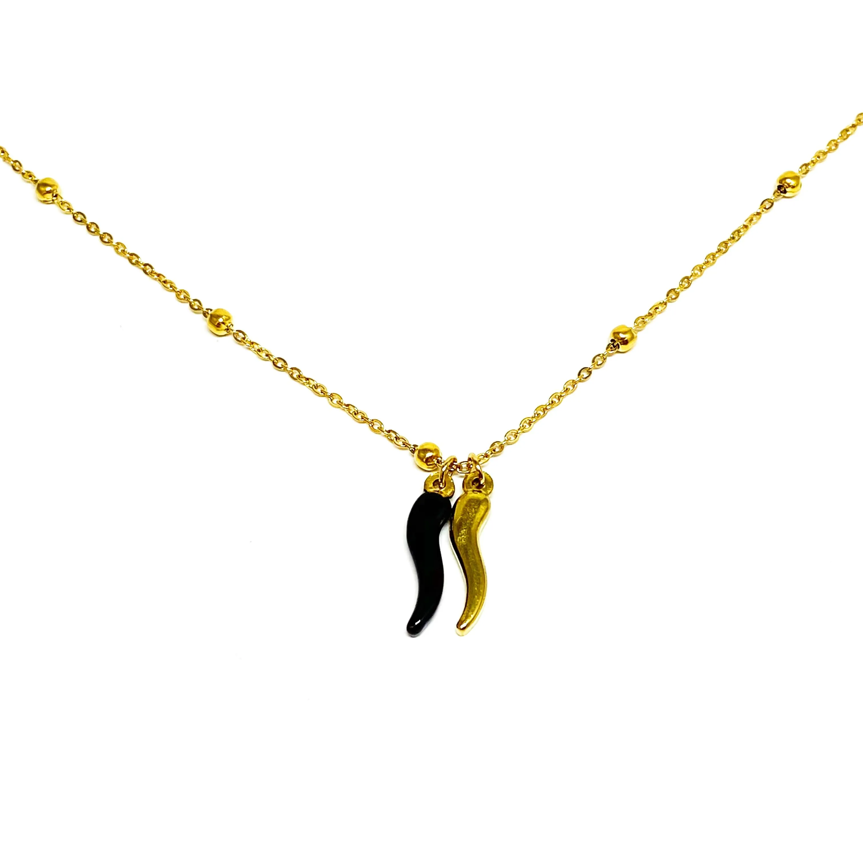 COLLANA CORNETTI ORO E NERO