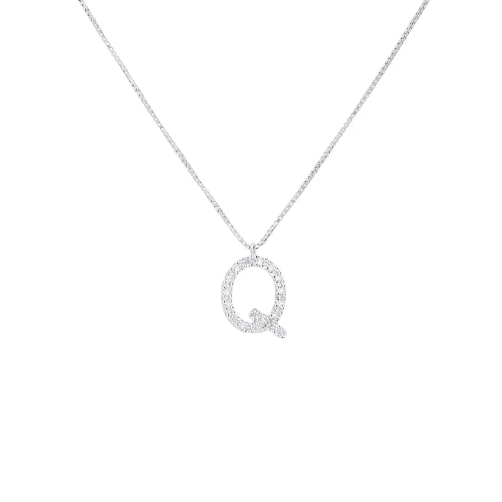 Collana Lettera Q Diamond Letters Oro Bianco 750/1000 Maglia Veneziana Diamante Bianco 0,09 ct 40 + 2 cm 1673208