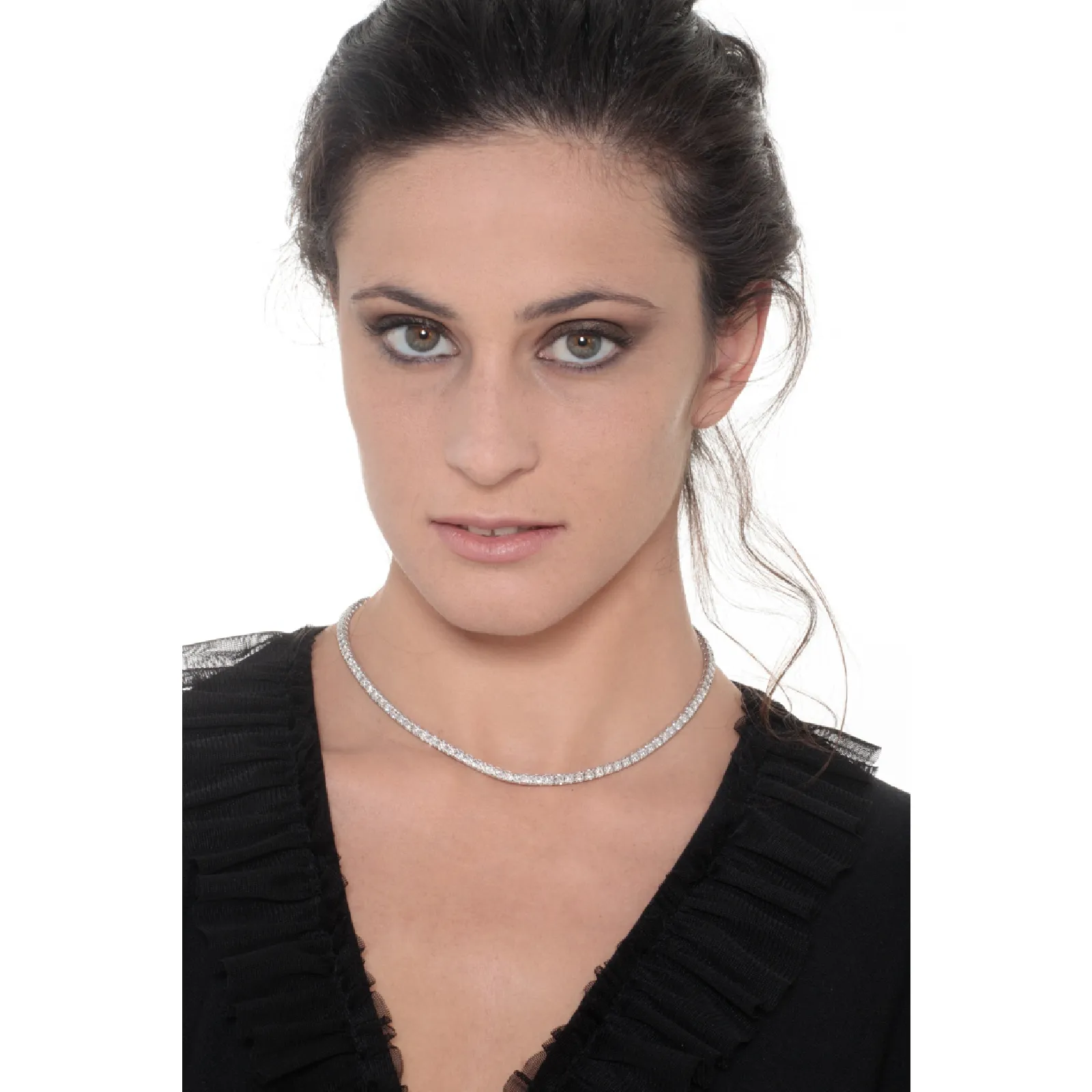 Collana tennis lineare in oro bianco 18k con diamanti