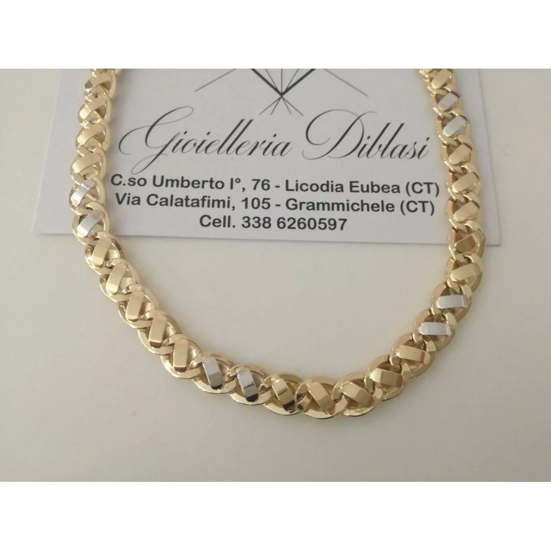 COLLANA Uomo ORO Bicolore GIALLO BIANCO 18 Karati 750% COLLIER Catena Girocollo