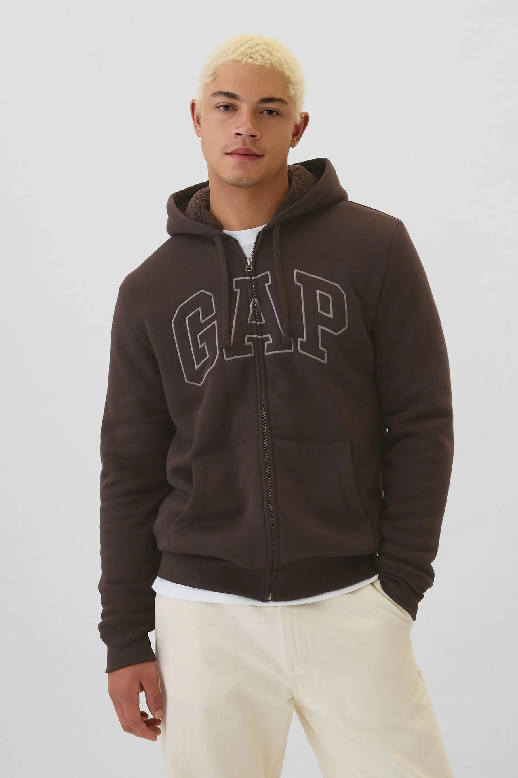 Gap Logo Sherpa-Lined Zip Through Hoodie    