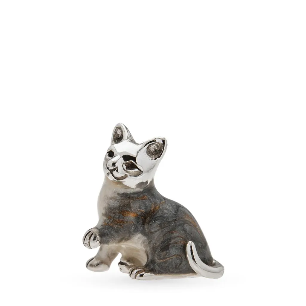 Gatto grigio piccolo soprammobile argento 925 smalto
