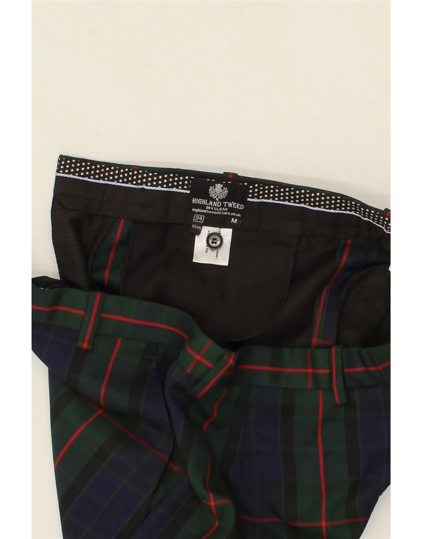 HIGHLAND TWEED Mens Straight Casual Trousers W34 L30  Navy Blue Plaid