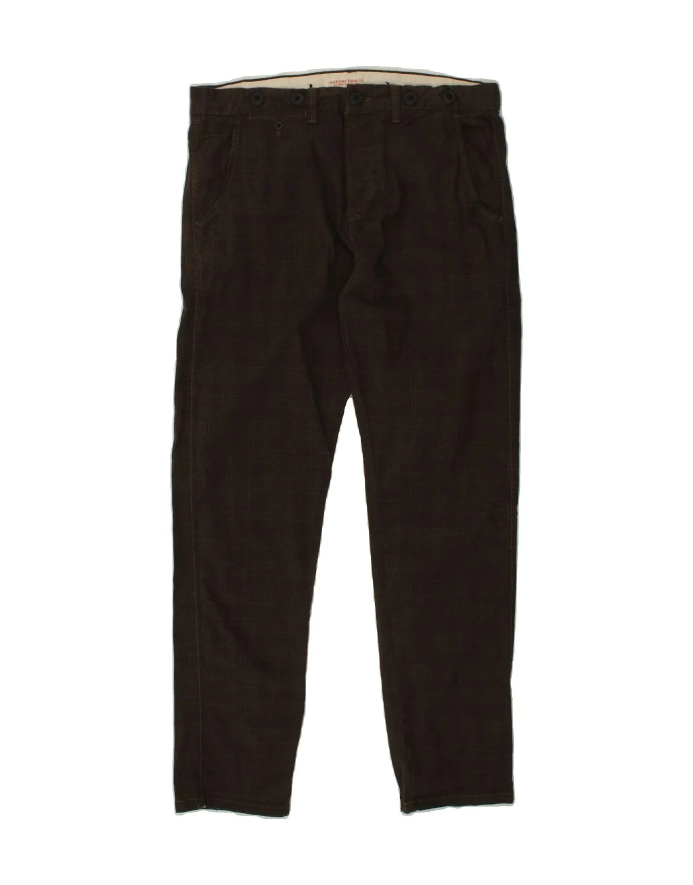 JACK & JONES Mens Slim Chino Trousers W34 L30 Brown Check Cotton