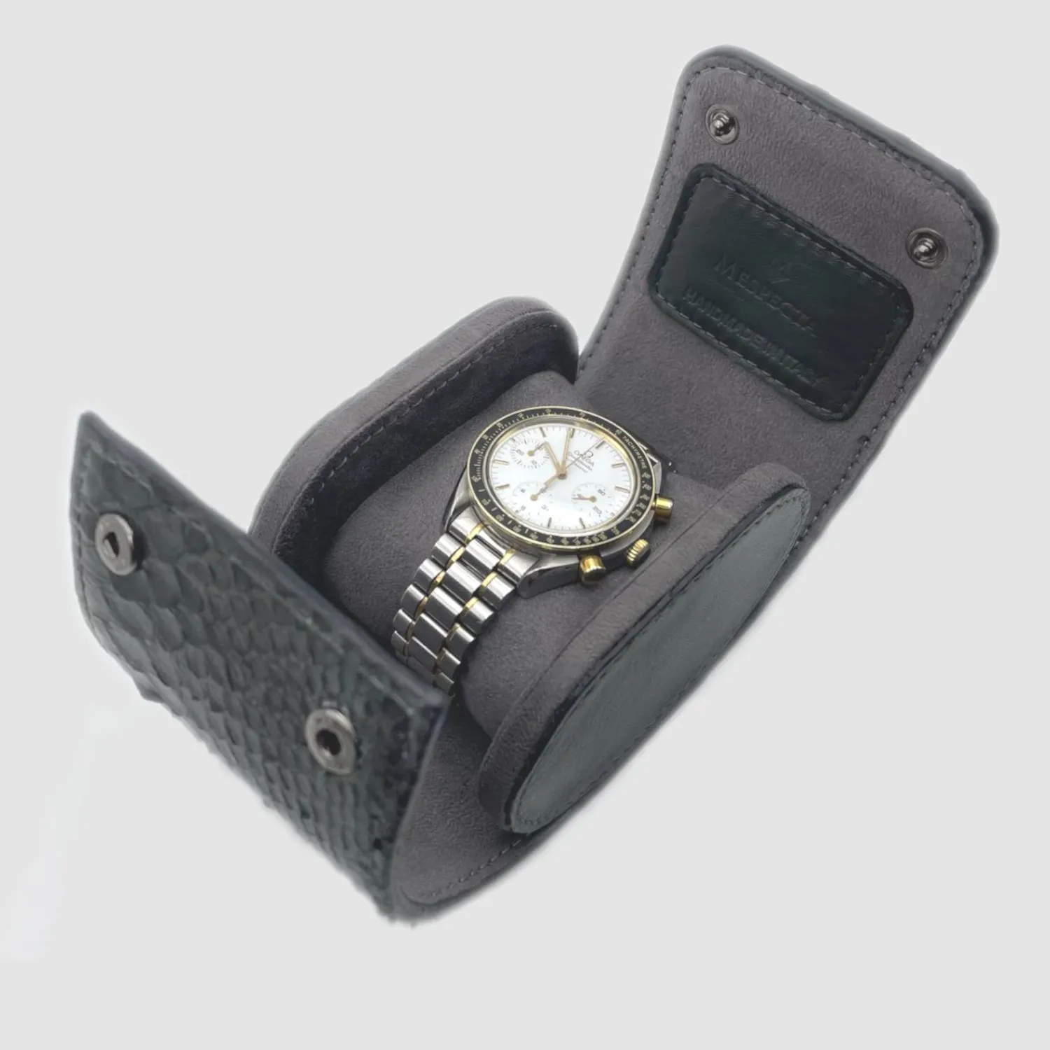 Mespecta Italia  ---------    ------------Custodia per Orologio Watch Roll in vera pelle di Pitone personalizzabile - Verde Mili