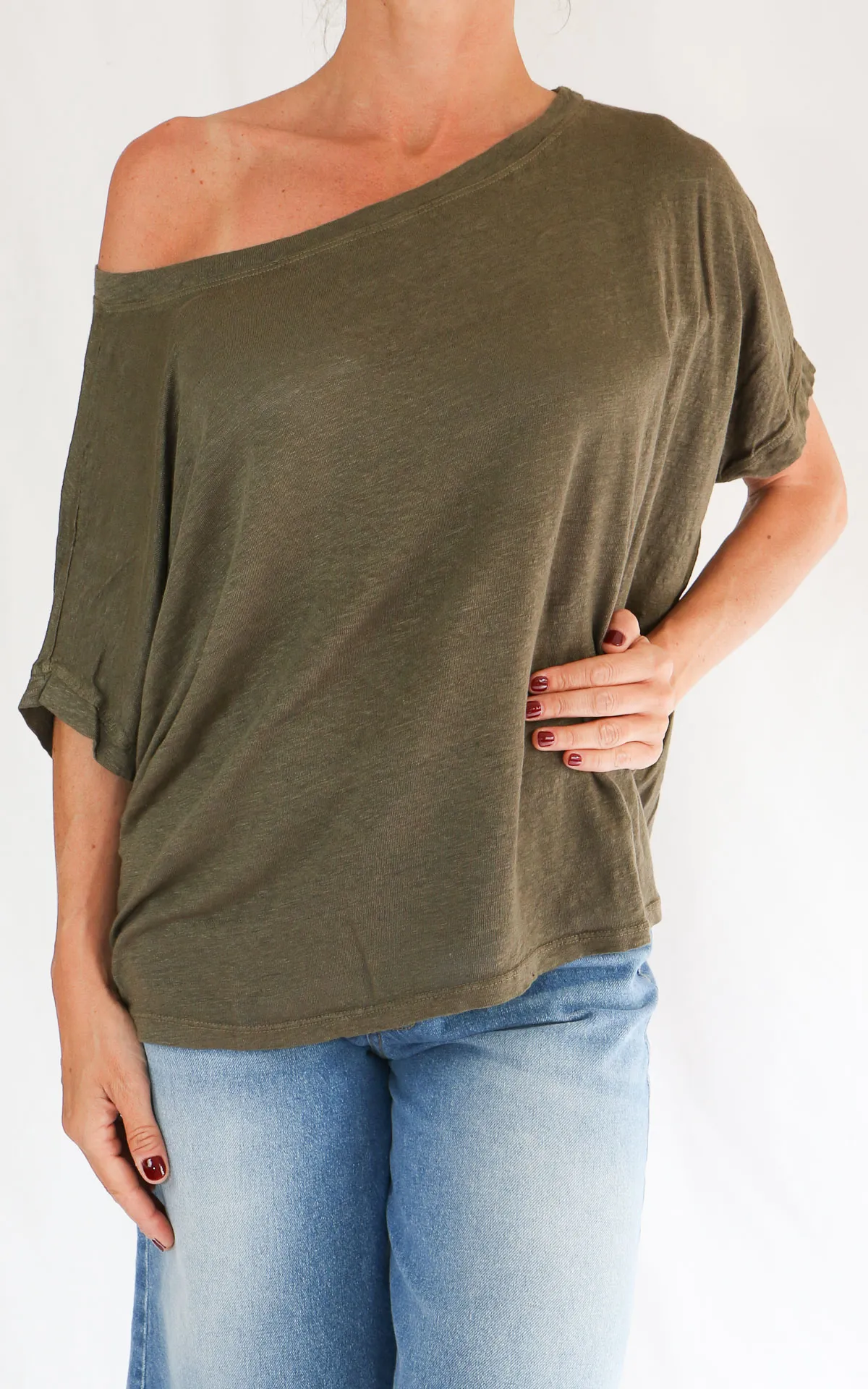 OFF-ON – T-SHIRT SCOLLO BARCA – MILITARE
