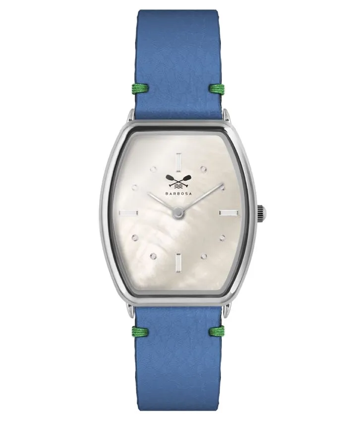 OROLOGIO MADREPERLA CON STRASS H. 36MM PELLE BLU MARINE BANDANA VERDE