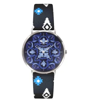 OROLOGIO MAIOLICA BLU dm. 36,5 PELLE STAMPA TRIBAL