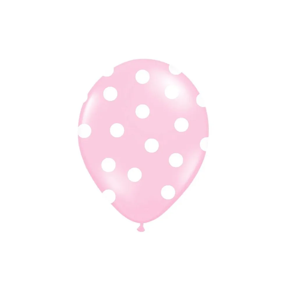 Palloncini ecologici rosa stampa pois, pallini bianchicf da 6 pezzi