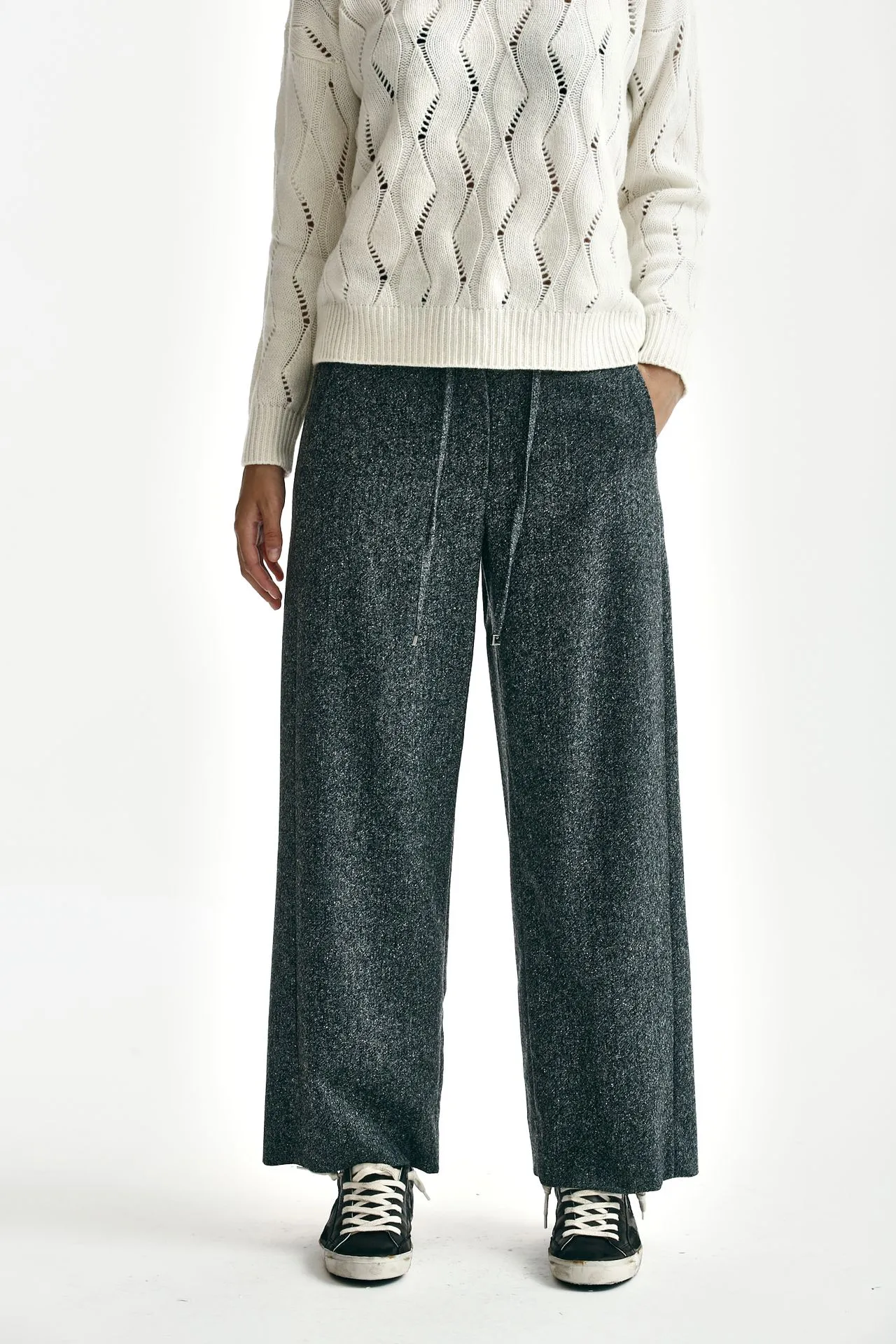 Pantalone jogging MINA bianco/nero 