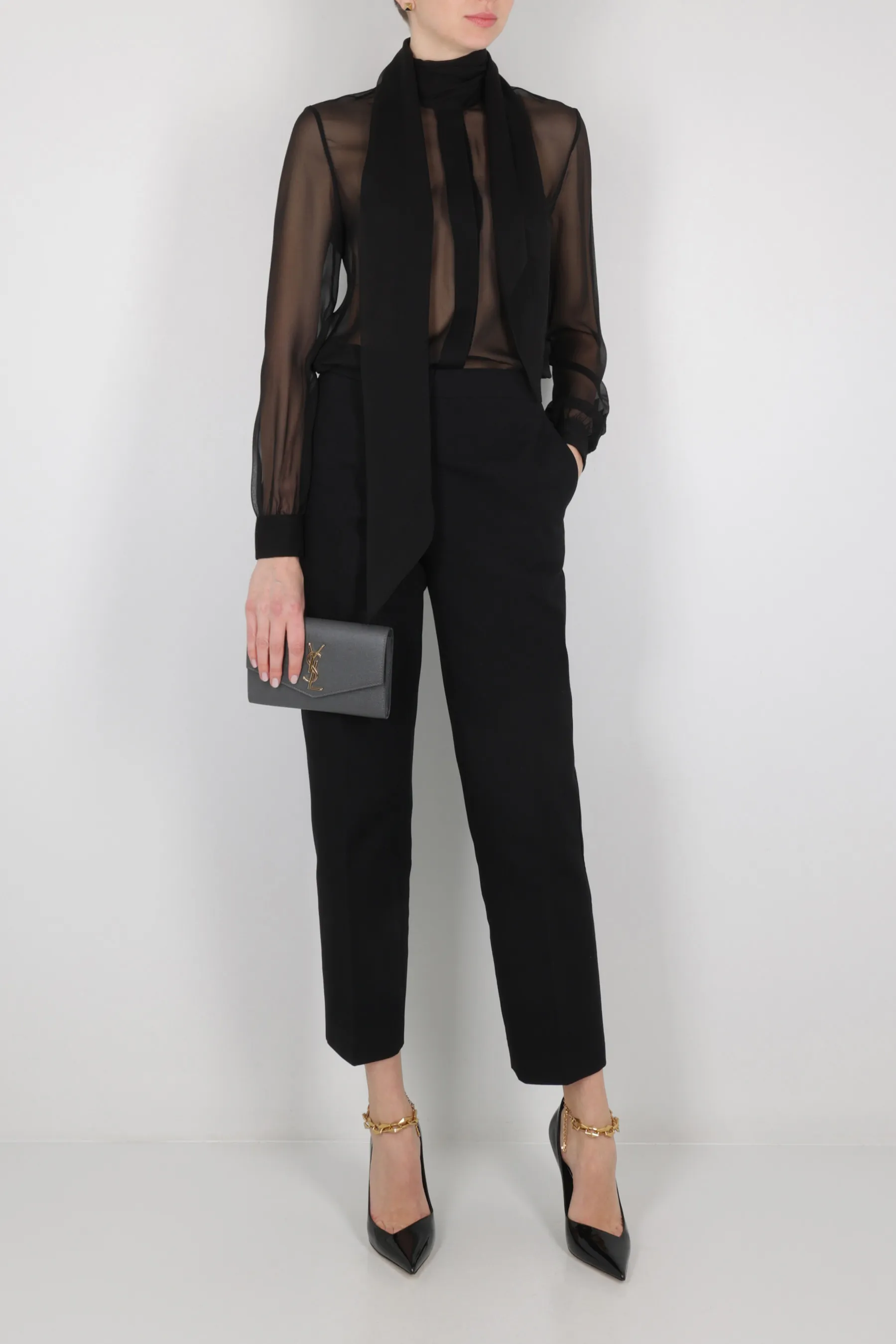  SAINT LAURENT camicia in mussola biologica con lavalliére 