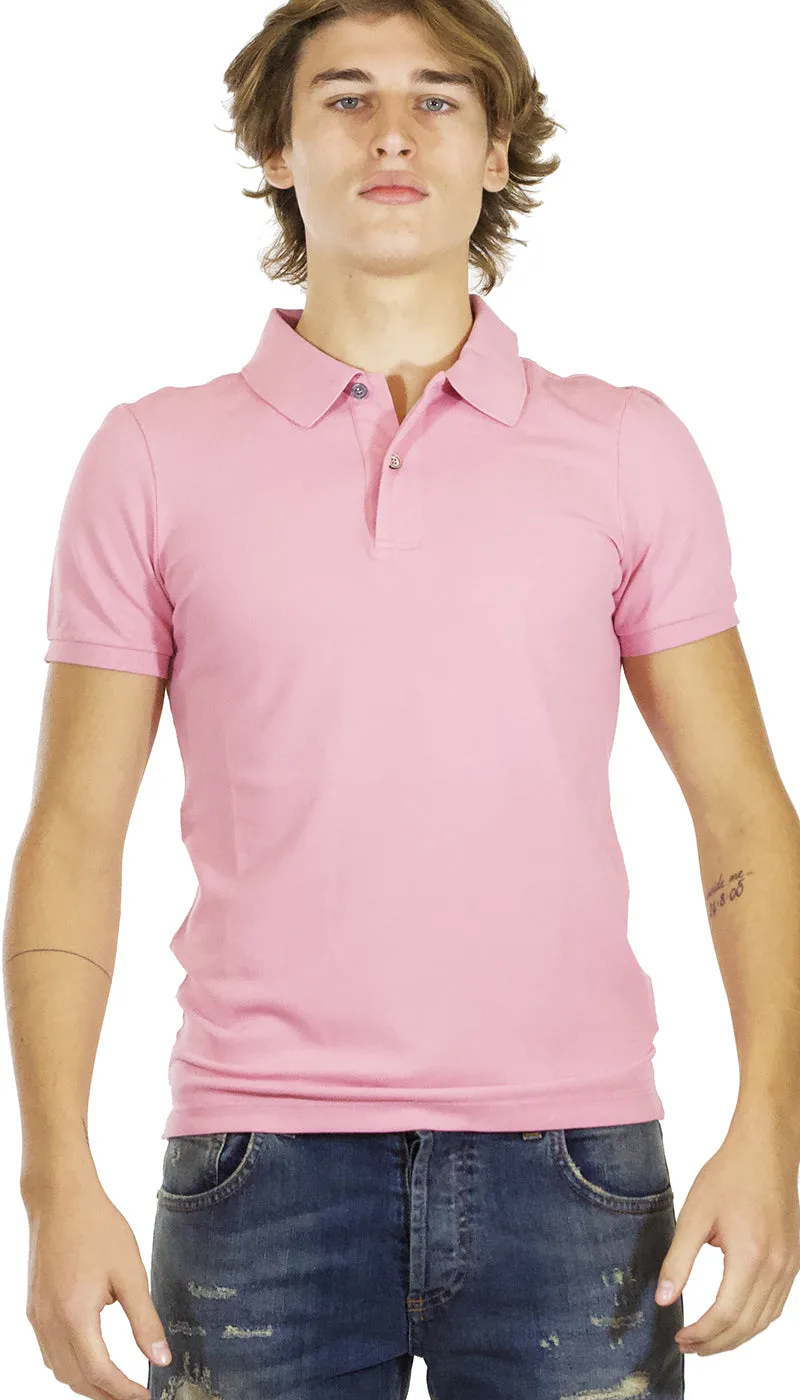 Seventy  Polo uomo manica corta in cotone piquet rosa.