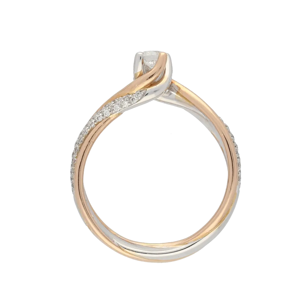 Solitario in oro bianco e rosa con diamanti sul gambo